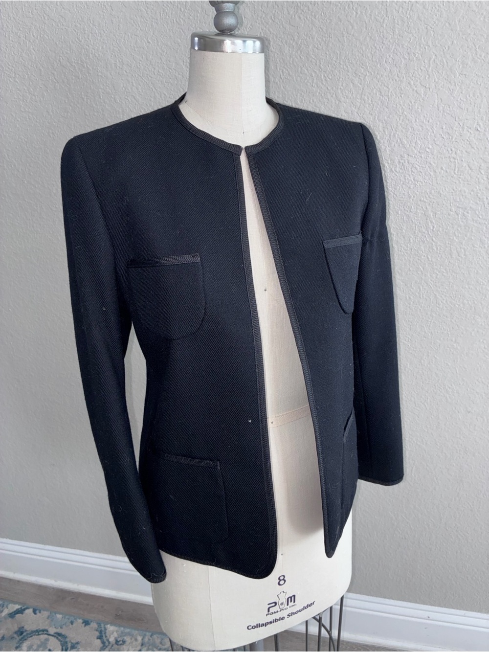 Liz Claiborne Black Collarless Blazer with Patch Pockets
